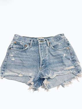 AGOLDE PARKER Denim Shorts Distressed Medium Wash Hidden Button Fly Size 26